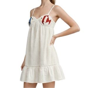 White Eyelet Slip Dress with Red & Blue Fish Accent, size L, NWT